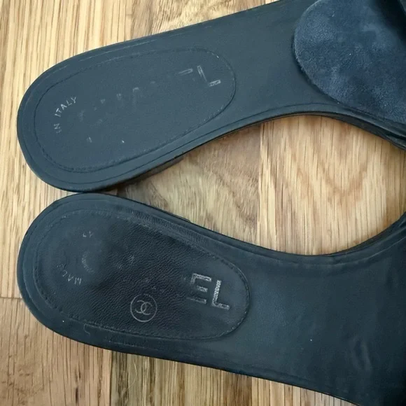 Chanel Bijou Slide Sandals – Black Leather with Jeweled CC Logo, Size 36C - Picture 2 of 8